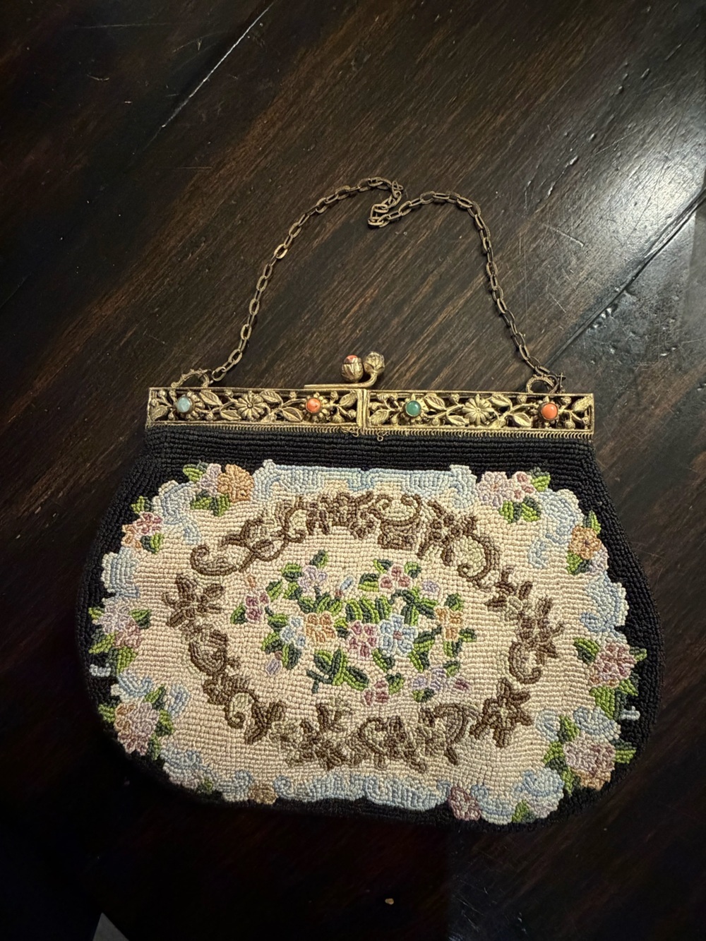Micro Petit Point Jeweled Gate-Top Bag